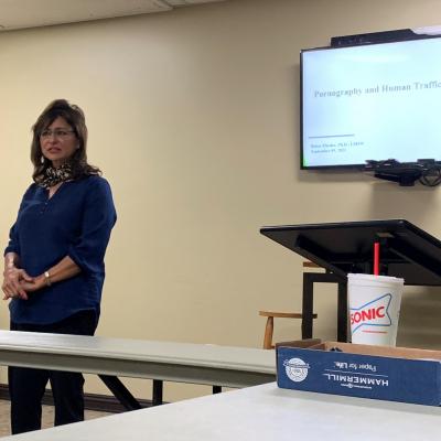 Dr. Helen Mireles presents to a men's group on Human Trafficking and the link with Pornography