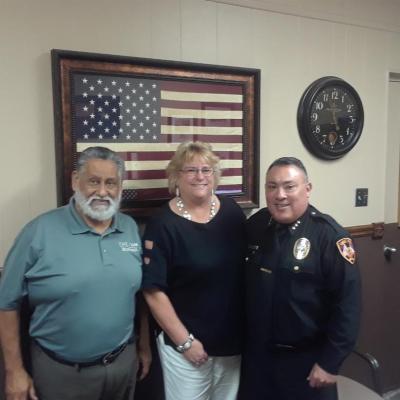  Mike Garcia (Chamber of Commerce), Cynthia Aulds and Eagle Pass Police Chief Guajardo discuss our upcoming Conference 